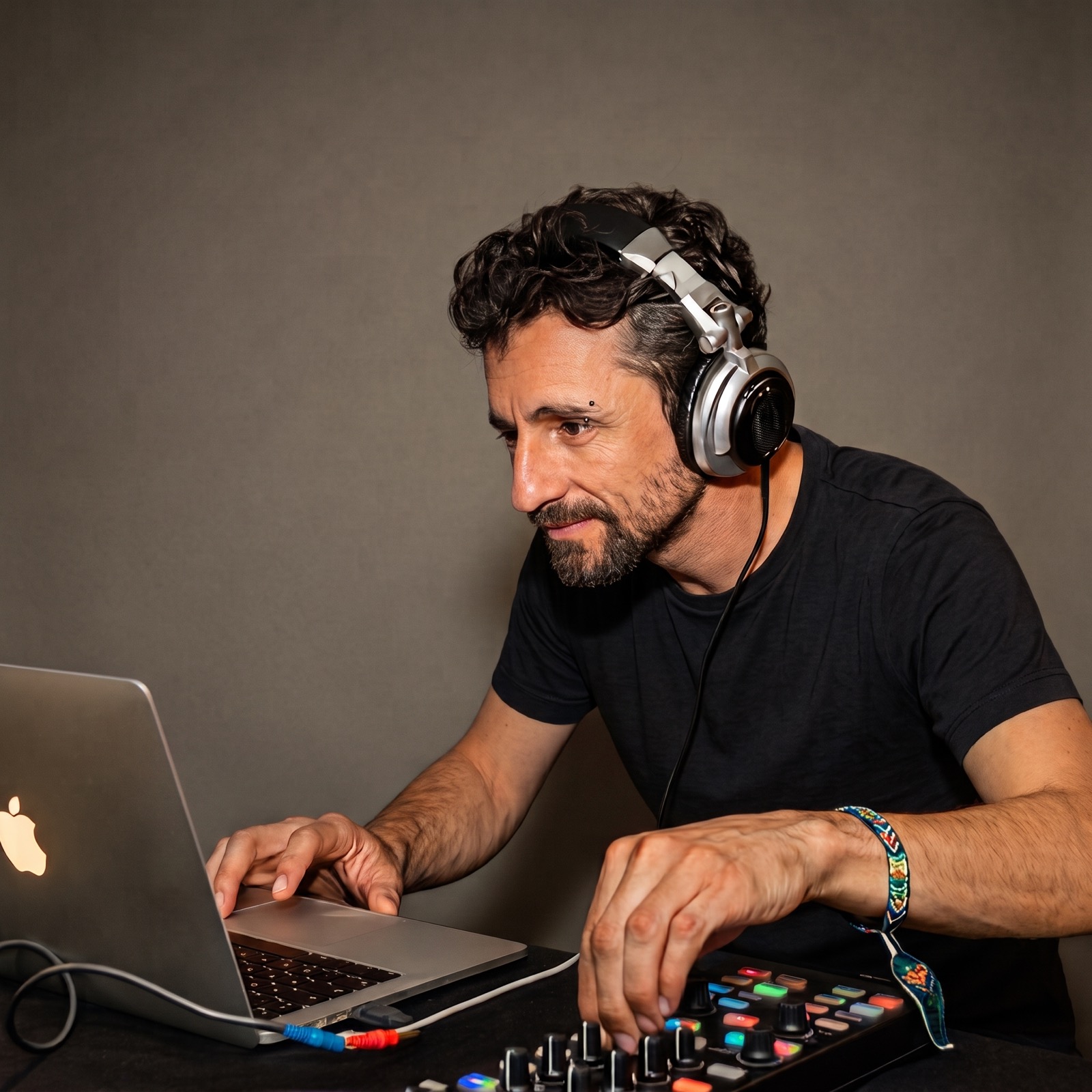 JamDay working at a music setup with headphones