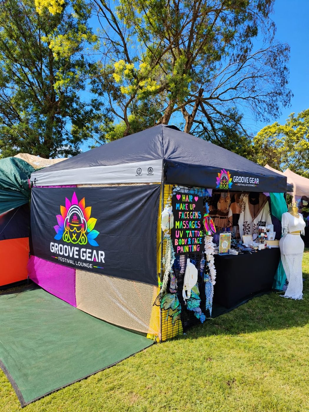The Groove Gear Festival Lounge tent on the grass at Kromrivier