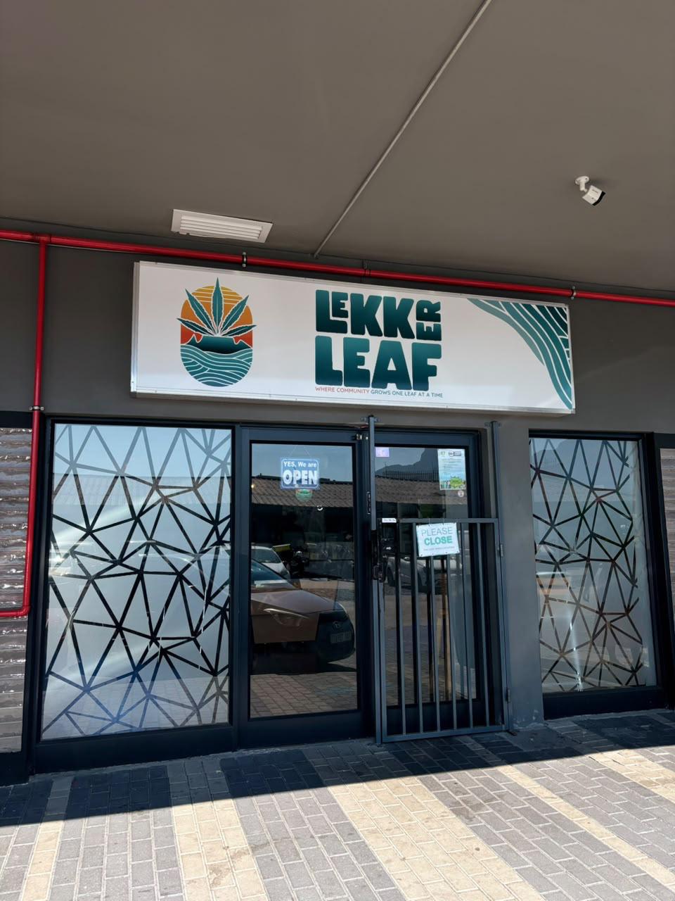 The Lekker Leaf shopfront, with signage reading Lekker Leaf — where community grows one leaf at a time