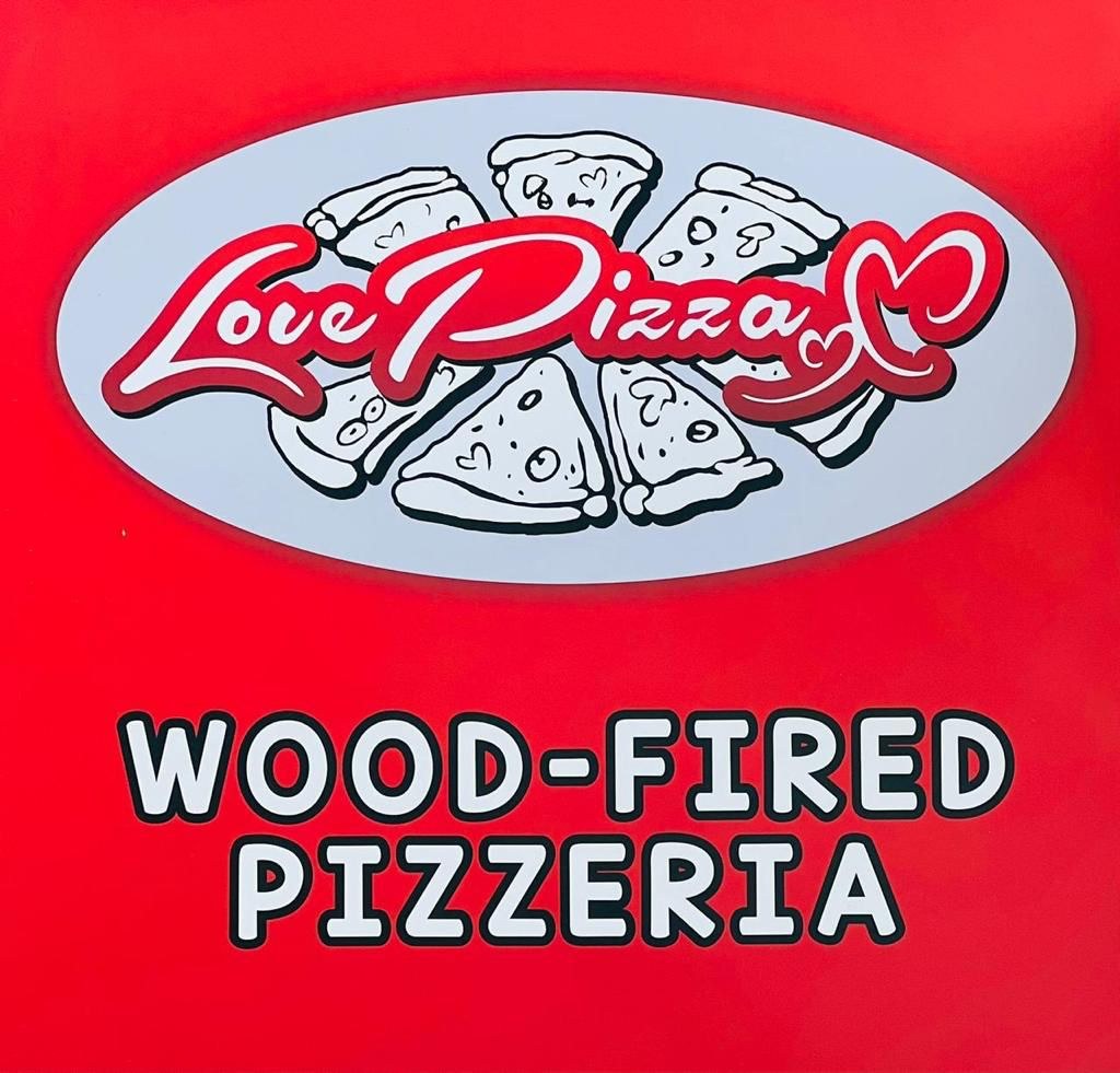 A Wood-Fired Pizzeria banner with the Love Pizza logo
